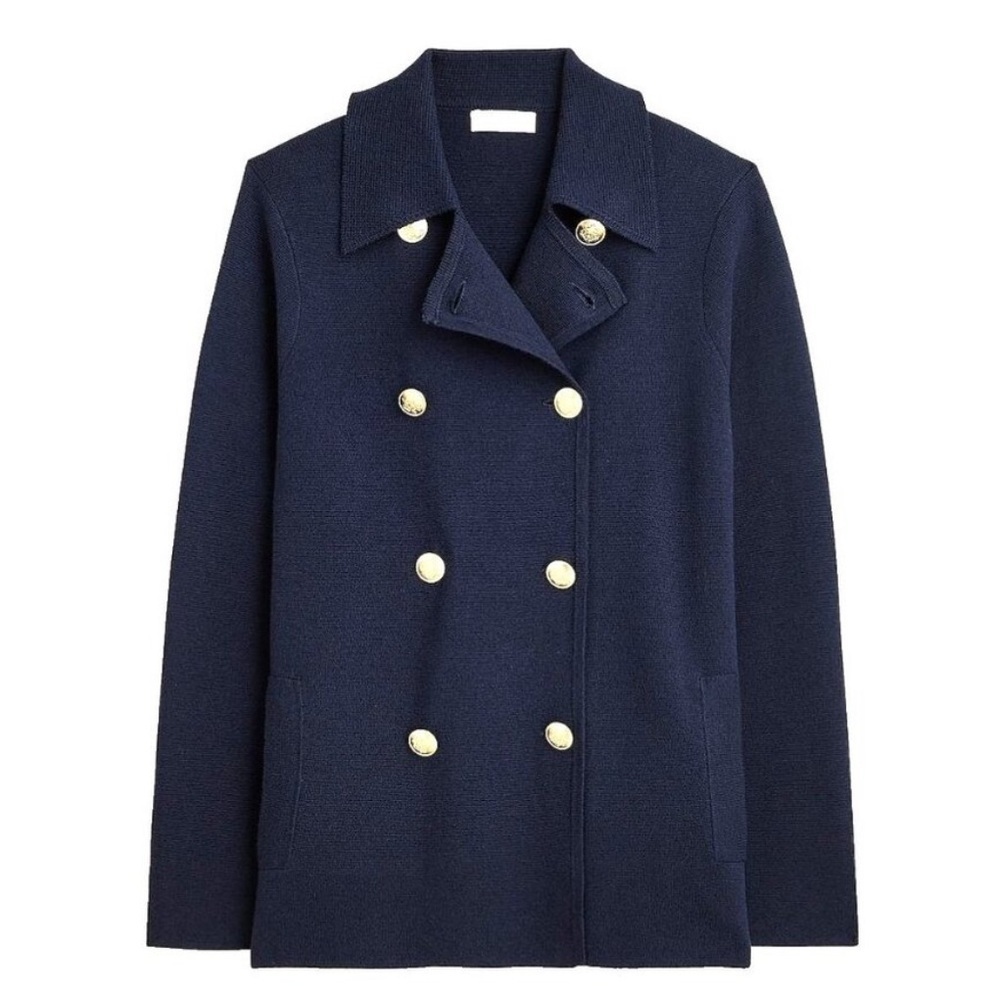 J.CREW warwick double breasted sweater blazer military prep navy size L